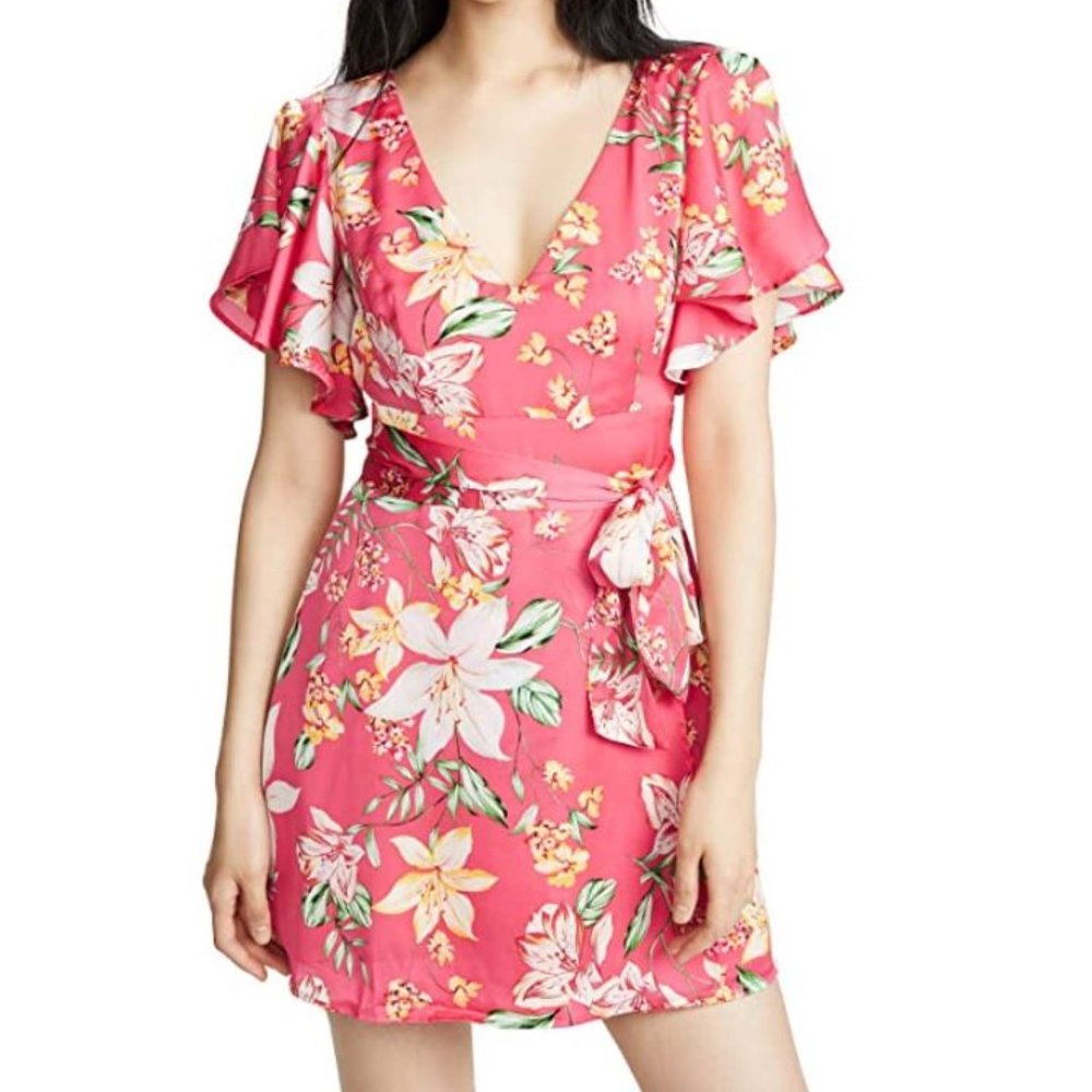 Revolve BB Dakota Trending Tropic Hot Pink Ruffle Mini Dress size 6